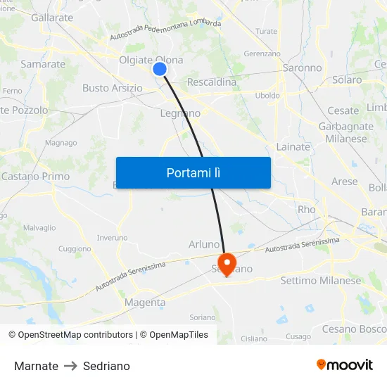Marnate to Sedriano map