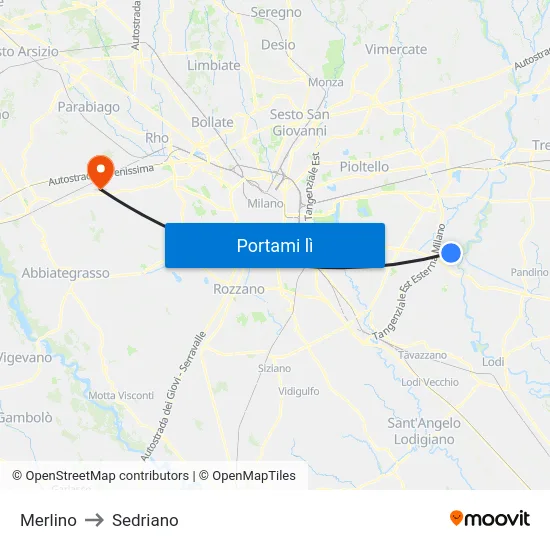 Merlino to Sedriano map