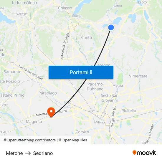 Merone to Sedriano map