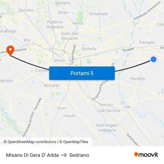 Misano Di Gera D' Adda to Sedriano map