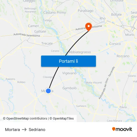 Mortara to Sedriano map