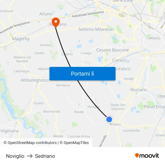 Noviglio to Sedriano map