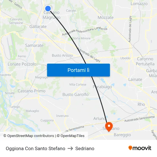 Oggiona Con Santo Stefano to Sedriano map