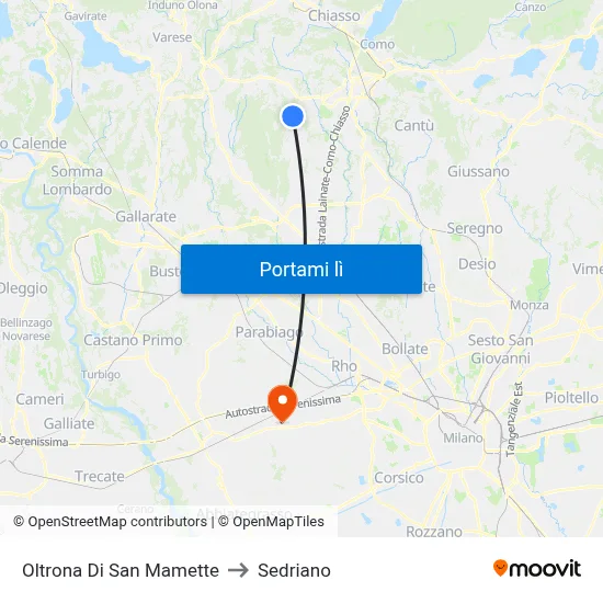Oltrona Di San Mamette to Sedriano map