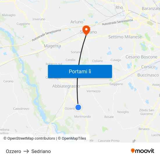 Ozzero to Sedriano map