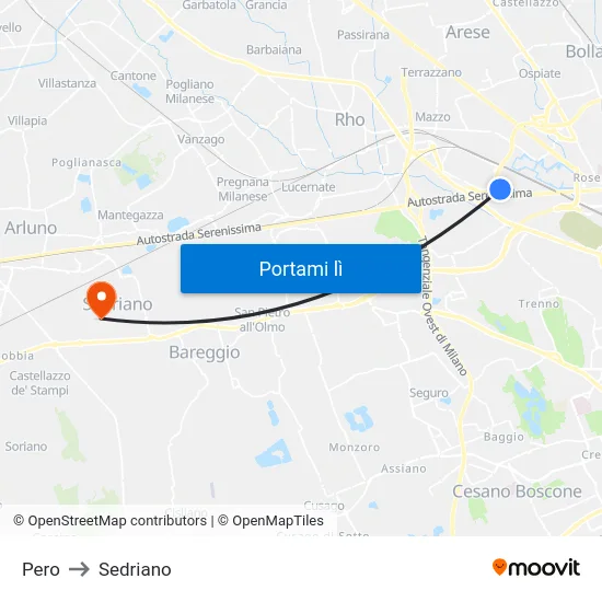 Pero to Sedriano map