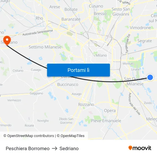Peschiera Borromeo to Sedriano map