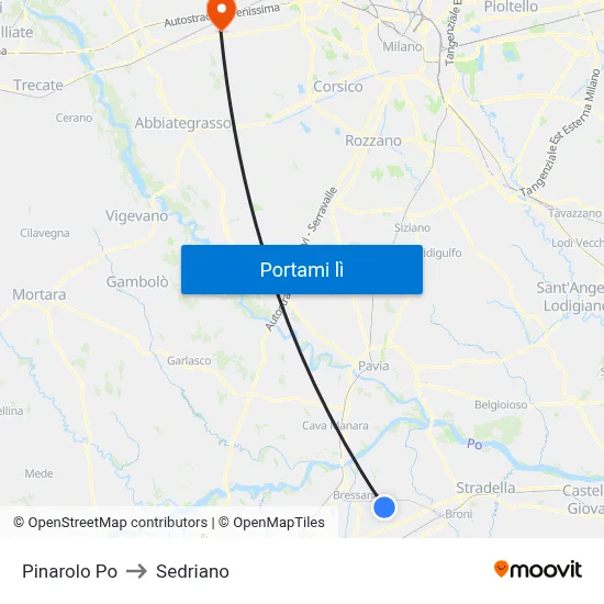 Pinarolo Po to Sedriano map
