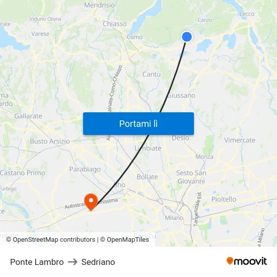 Ponte Lambro to Sedriano map