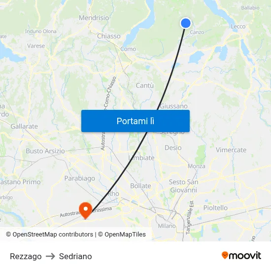 Rezzago to Sedriano map