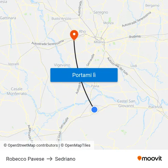 Robecco Pavese to Sedriano map