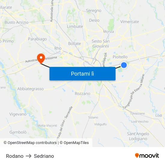 Rodano to Sedriano map