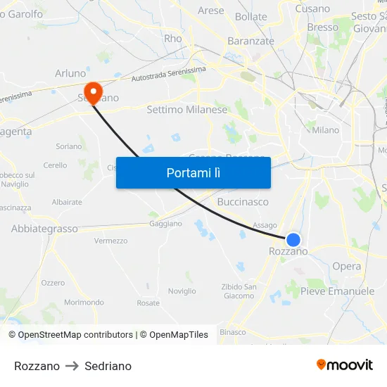 Rozzano to Sedriano map