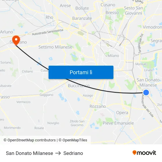 San Donato Milanese to Sedriano map
