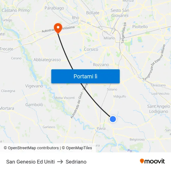 San Genesio Ed Uniti to Sedriano map