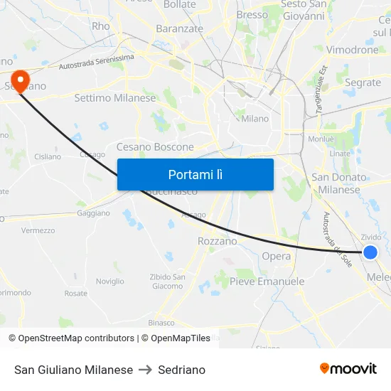 San Giuliano Milanese to Sedriano map