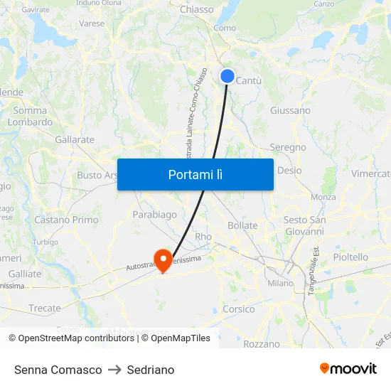 Senna Comasco to Sedriano map