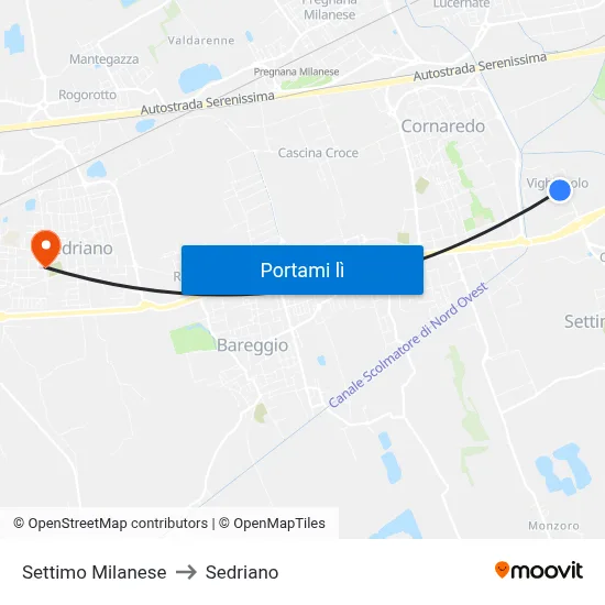 Settimo Milanese to Sedriano map