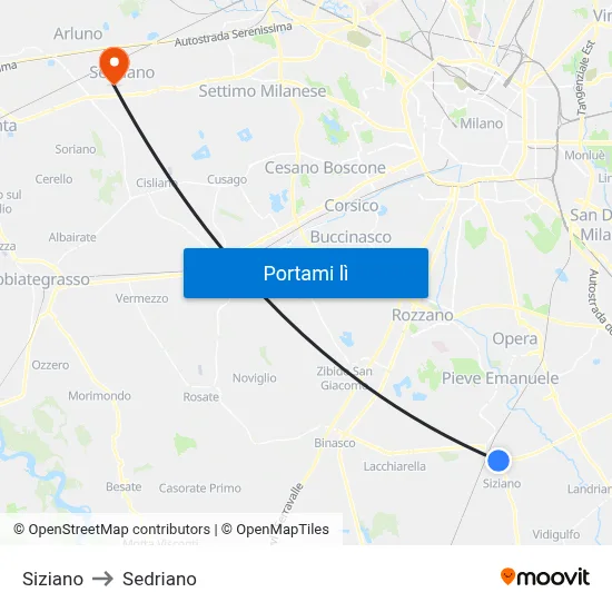 Siziano to Sedriano map