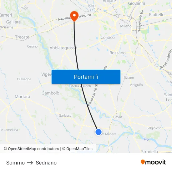 Sommo to Sedriano map