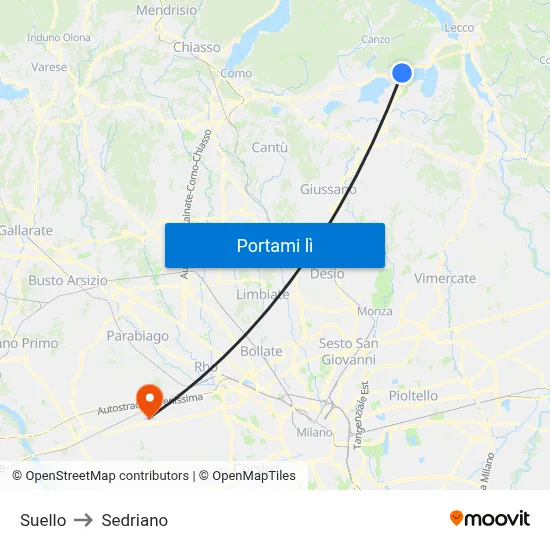 Suello to Sedriano map