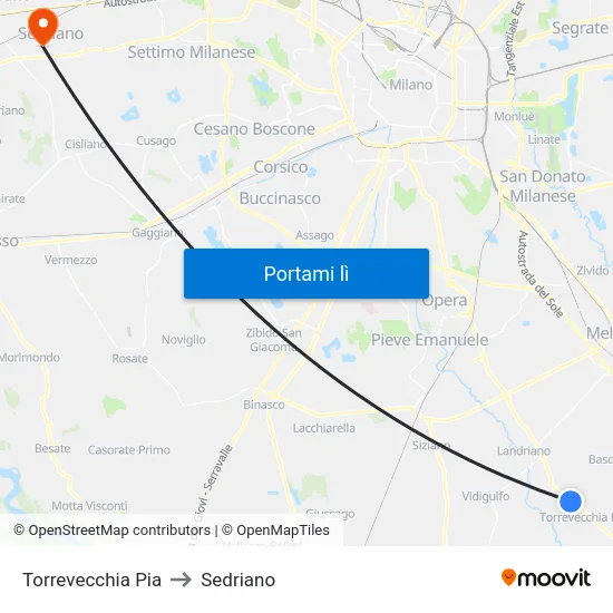 Torrevecchia Pia to Sedriano map