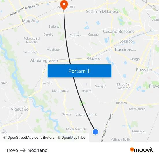 Trovo to Sedriano map