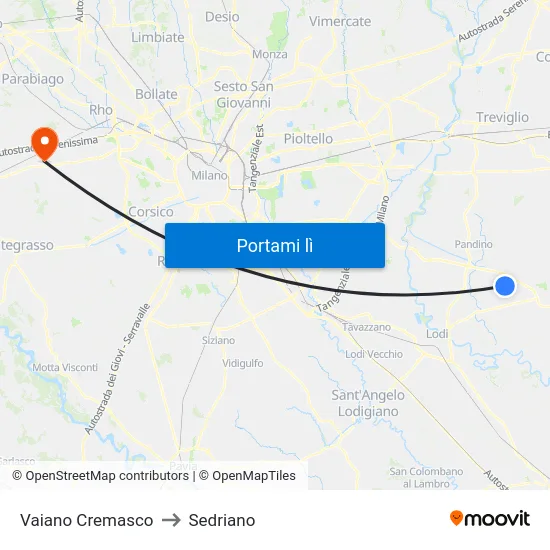 Vaiano Cremasco to Sedriano map
