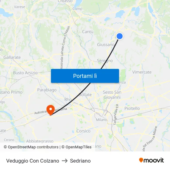 Veduggio Con Colzano to Sedriano map