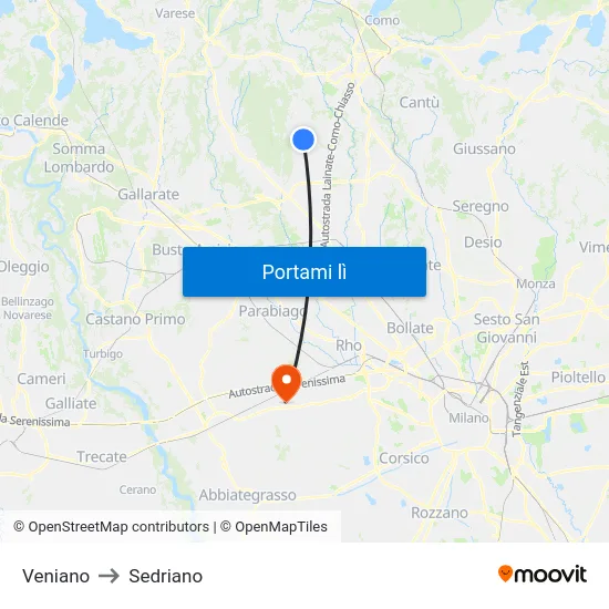 Veniano to Sedriano map