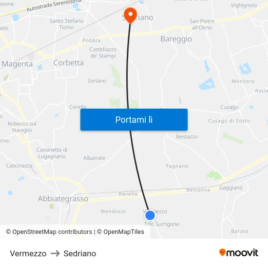 Vermezzo to Sedriano map