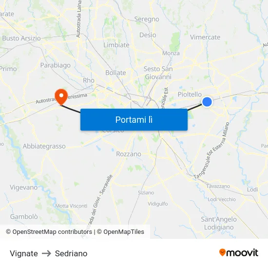Vignate to Sedriano map