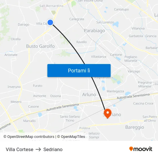 Villa Cortese to Sedriano map