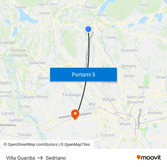 Villa Guardia to Sedriano map