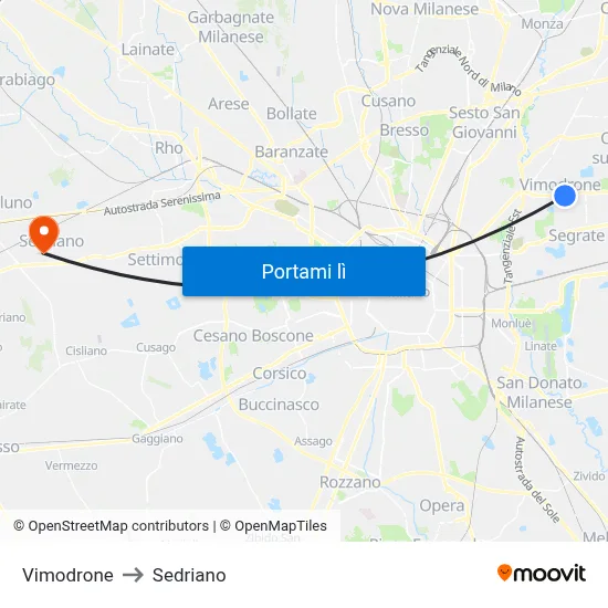Vimodrone to Sedriano map