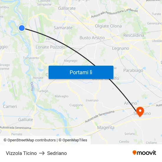 Vizzola Ticino to Sedriano map