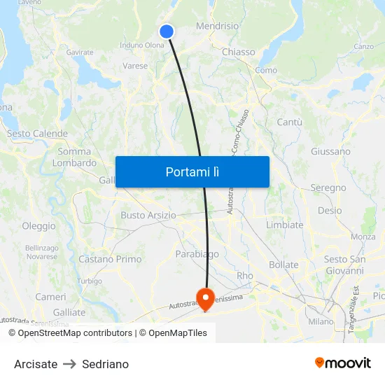 Arcisate to Sedriano map