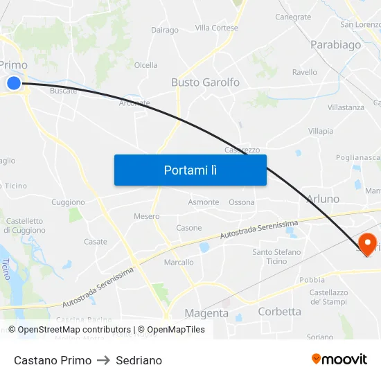 Castano Primo to Sedriano map