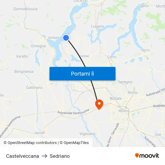 Castelveccana to Sedriano map