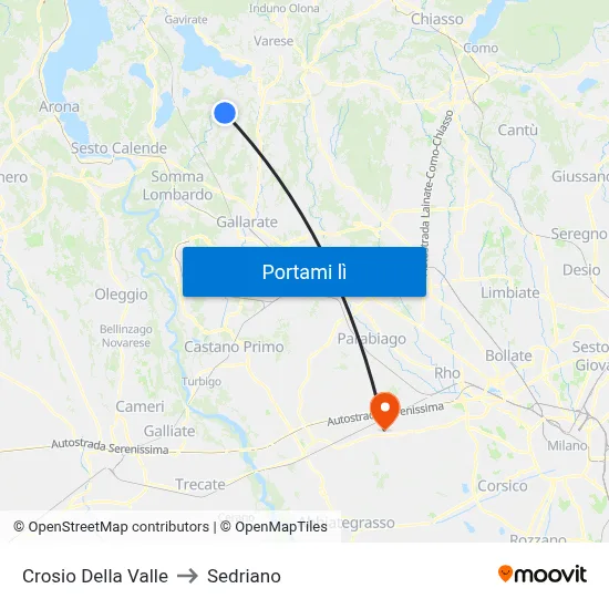 Crosio Della Valle to Sedriano map