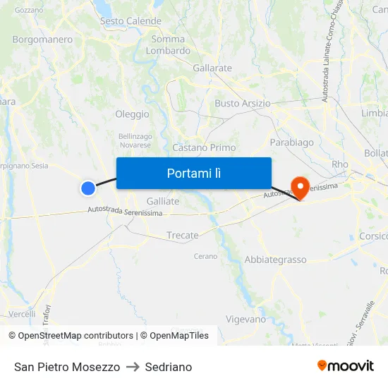 San Pietro Mosezzo to Sedriano map