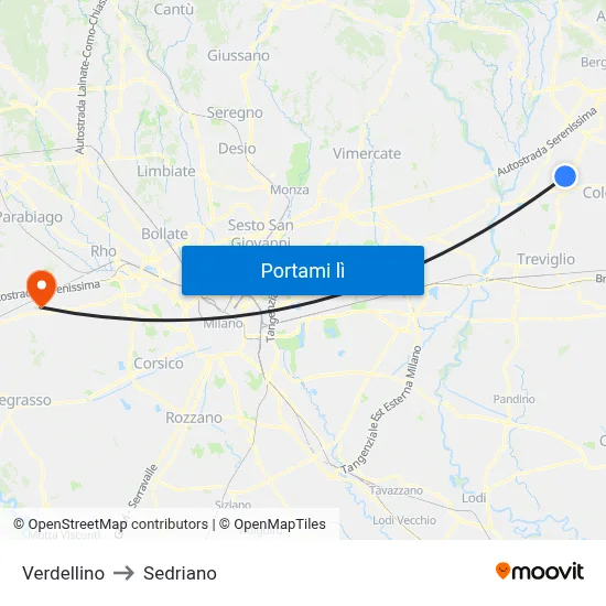 Verdellino to Sedriano map