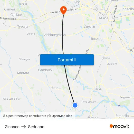 Zinasco to Sedriano map