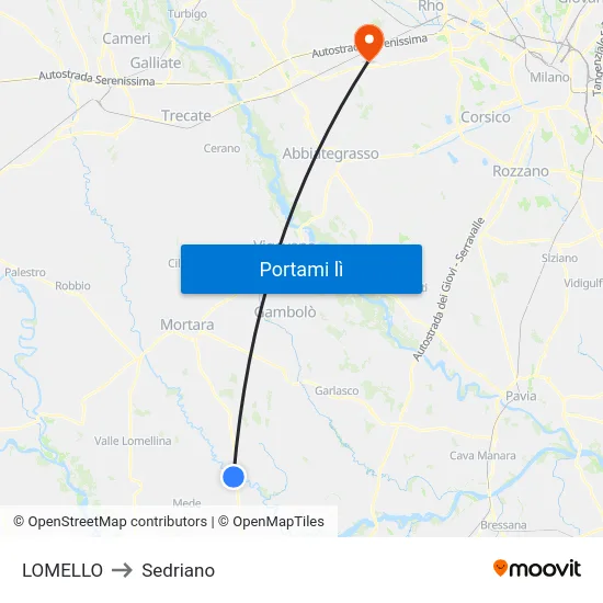 LOMELLO to Sedriano map