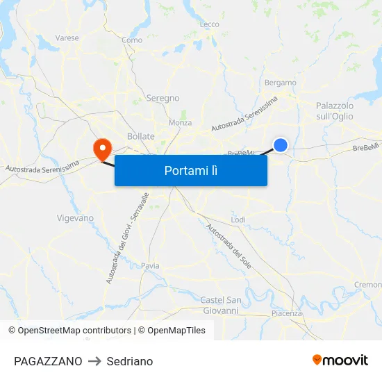 PAGAZZANO to Sedriano map