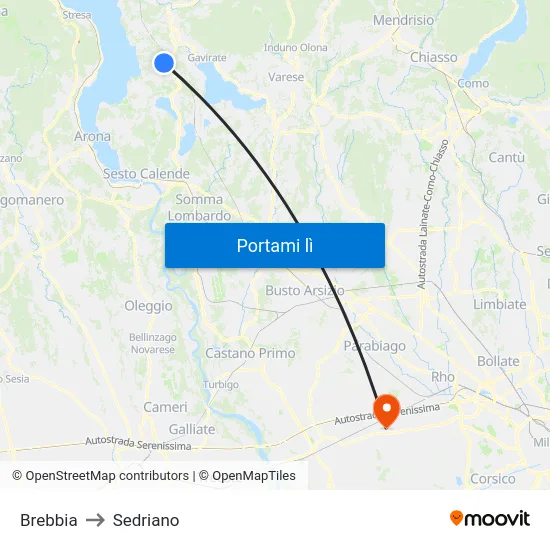 Brebbia to Sedriano map