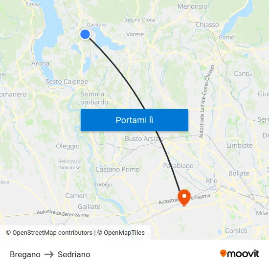 Bregano to Sedriano map