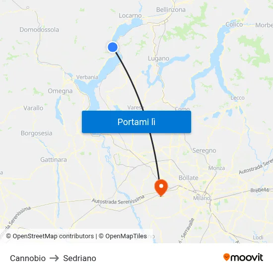 Cannobio to Sedriano map