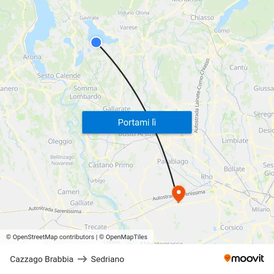 Cazzago Brabbia to Sedriano map