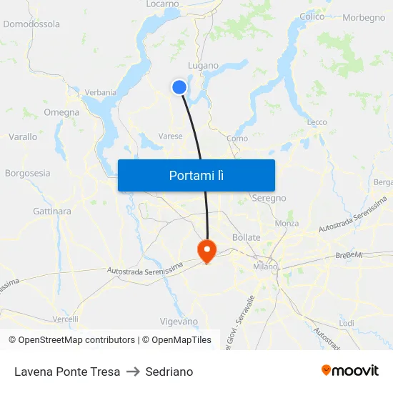 Lavena Ponte Tresa to Sedriano map